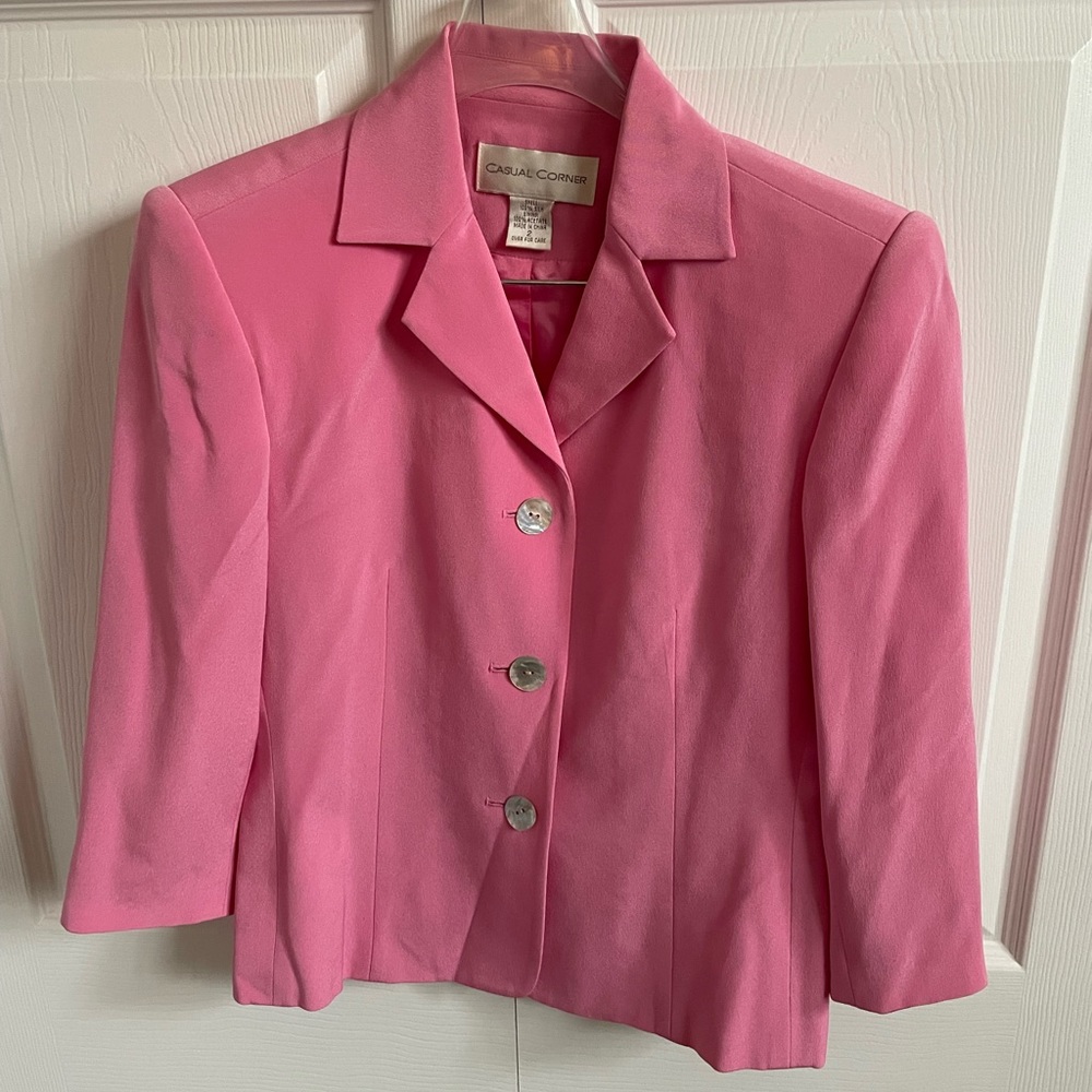 Casual Corner pink silk suit